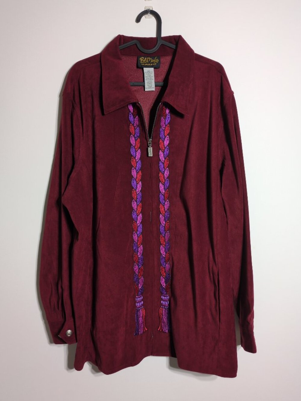 Bob Mackie Jacket Size 2X Wearable Art Zippered Cranberry Embroidery Tassels
